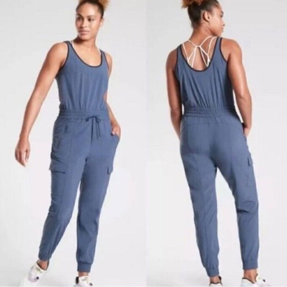 Athleta Unbound Sleeveless Tank Jumpsuit Iron Blue Cargo Pocket Size Small